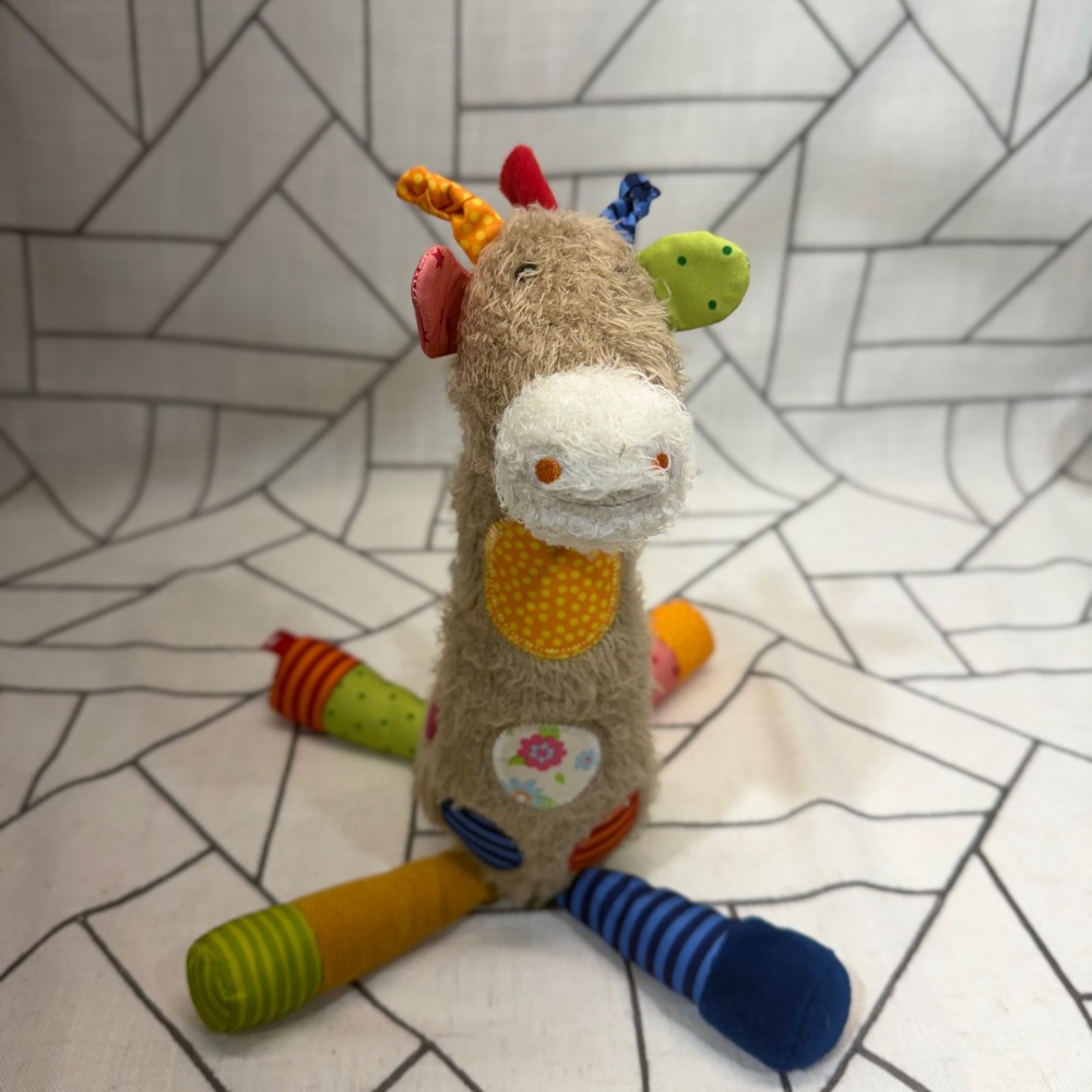 Sigikid Patchwork Giraffe Plush 12" Tan Multicolor Sensory Stuffed Animal 42837